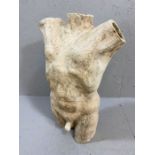 Contemporary clay sculpture of a male human torso, approx 55cm in height