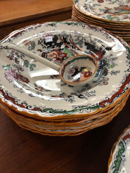 Collection of late Victorian Ashworth Bros Hanley ironstone dinner ware in a Chinoiserie style - Image 8 of 9