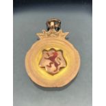 9ct Gold medallion fully hallmarked and decorated with a red rampant Lion and surmounted by a