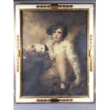 Coloured print, after Henry Raeburn, 'Young Boy with Pet Rabbit', approx 60cm x 46cm, framed