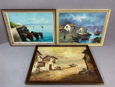 Collection of three European original oil paintings, all signed, the largest approx 80cm x 59cm