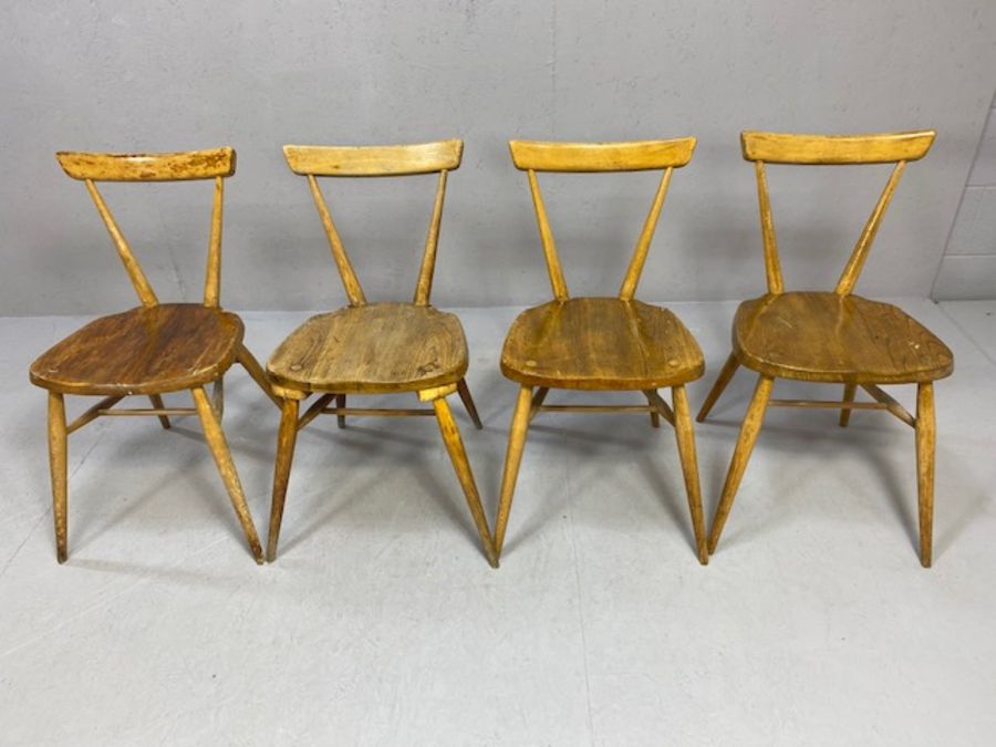 Set of four early Ercol tapered, stick back stacking chairs - Image 3 of 14