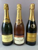 Two bottles of champagne and one other to include Mercier Rose