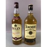 Whiskey two bottles, Teachers 70cl and Bells 70cl