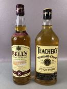 Whiskey two bottles, Teachers 70cl and Bells 70cl