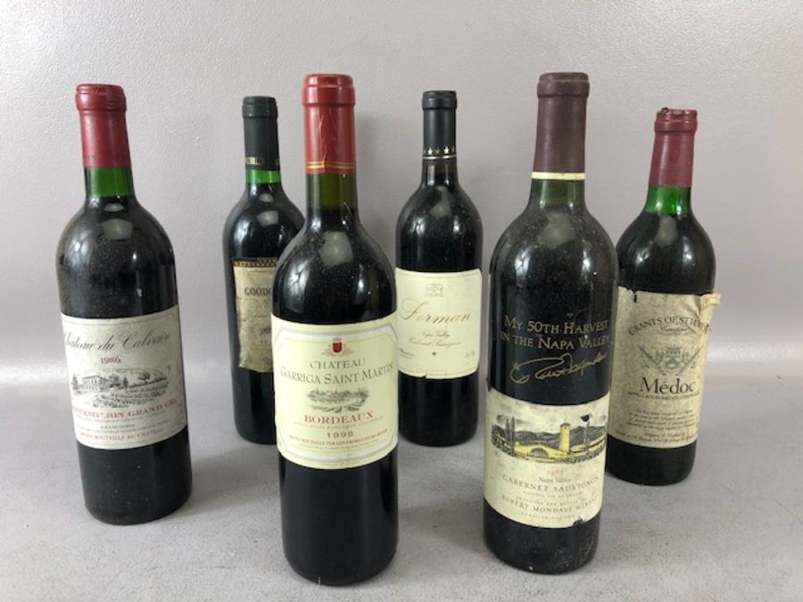 Six bottles of wine by various makers and regions to include Bordeaux, Cabernet Sauvignon etc (6)