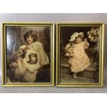 Pair of Victorian reverse-painted pictures of children with animals, each approx 20cm x 25cm