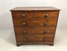 Victorian mahogany chest of five drawers with bun handles, approx 107cm x 53cm x 100cm tall