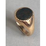 9ct Gold signet ring set with an oval Bloodstone approx size 'L' & 2.4g