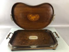 Two antique tea trays one with inlay (2)