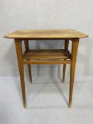 Mid century style side table with slated shelf and tapering legs