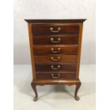 Mahogony music cabinet on queen ann legs with six drawers, approx 86cm tall