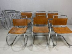 Set of six Italian chrome and leather contemporary chairs