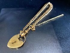 9ct Rose Gold chain with 9ct heart shaped lock and safety chain (A/F) total weight approx 9.8g