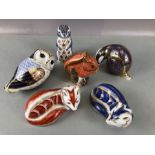 Collection of six Royal Crown Derby paperweights to include owl, squirrel, badger etc (6)