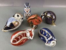 Collection of six Royal Crown Derby paperweights to include owl, squirrel, badger etc (6)