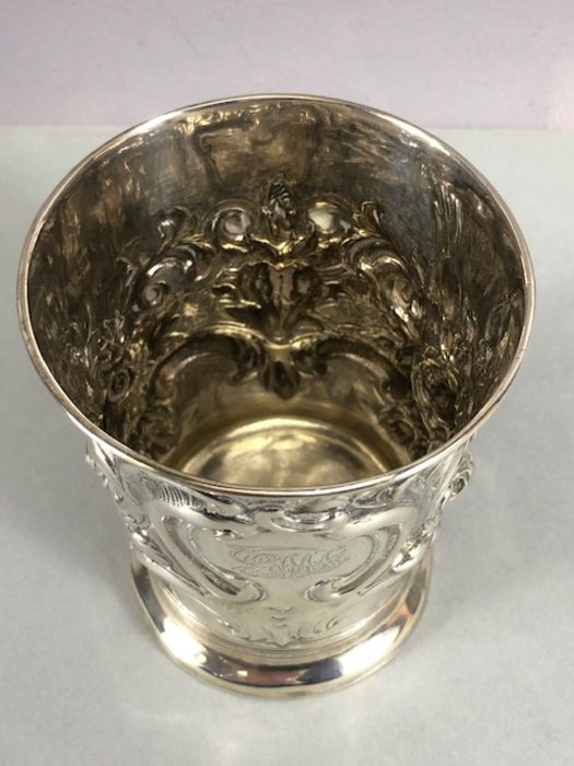 Silver George III Hallmarked Tankard or Beaker with repousse design of floral swags hallmarked for - Image 4 of 13