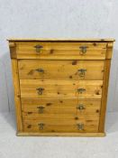 Pine chest of five drawers with metal handles approx 79cm x 36cm x 81cm