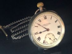 Silver hallmarked 925 pocket watch for maker JOHN ELGIN winds and runs, white face and roman