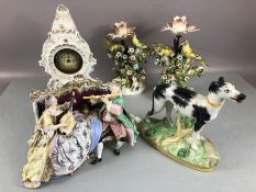 Collection of ceramics and porcelain to include Meissen figural group, ornate bird and floral