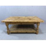 Pine coffee table with shelf under, approx 122cm x 75cm x 47cm tall