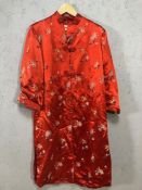 Chinese red silk dressing gown / robe with floral design