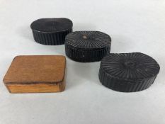 Four wooden antique snuff boxes three with similar sunburst (4)