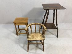 Three small items of furniture to include a child's oak chair