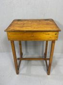 Antique school desk with hinged lid to writing sloop approx 64cm x 49cm 80cm