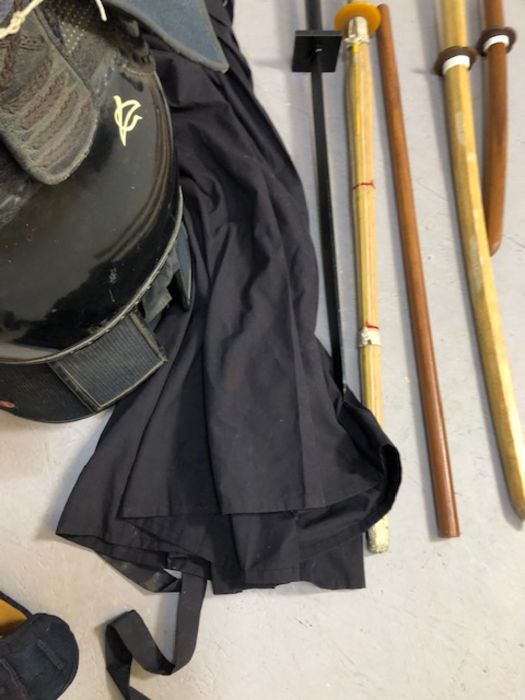 Japanese Kendo Uniform/ suit of armour together with five training sticks or swords - Image 13 of 20