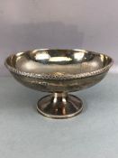 Silver hallmarked Tazza of hammered design on pedestal foot with beaded detail hallmarked 925 and