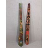 Australian wooden didgeridoo and a wall hanging, approx 150cm in length