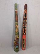 Australian wooden didgeridoo and a wall hanging, approx 150cm in length