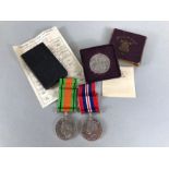 WWII medals in original box: The Defence Medal and The War Medal (unsigned) also with a Boxed