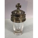 Ecclesiastical silver: Silver hallmarked travelling communion vessel with glass wine holder (large