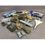 Collection of part assembled scale models to include tanks, planes etc