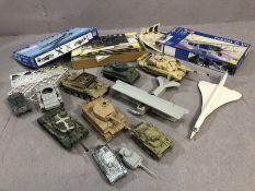 Collection of part assembled scale models to include tanks, planes etc
