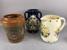 Collection of three vintage ceramic items: a floral jug approx 22cm in height marked 'Made in