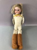 German antique bisque shoulder head doll, impressed marks to shoulders, moving blue eyes, open