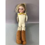 German antique bisque shoulder head doll, impressed marks to shoulders, moving blue eyes, open