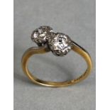 18ct yellow gold and platinum Diamond illusion set crossover ring size approx 'K' and 2.6g