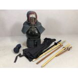 Japanese Kendo Uniform/ suit of armour together with five training sticks or swords
