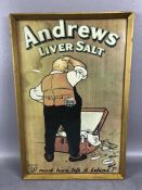 Framed vintage advertising poster for 'Andrews Liver Salt', approx 45cm x 29cm