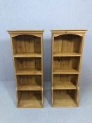 Pair of pine floor-standing bookshelves, each approx 43.5cm x 28cm (at base) x 107cm