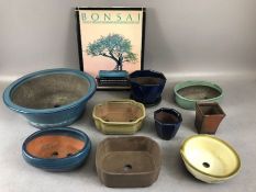 Good collection of nine Bonsai dishes, with accompanying book