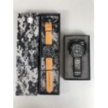 Two boxed INFANTRY fashion watches one with leather strap the other on steel bracelet (2)