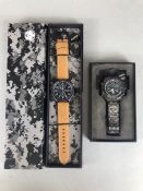 Two boxed INFANTRY fashion watches one with leather strap the other on steel bracelet (2)