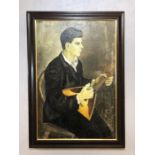 Russian school, oil on canvas of a Lute player, 1951, signed lower left and inscribed verso,