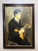 Russian school, oil on canvas of a Lute player, 1951, signed lower left and inscribed verso,