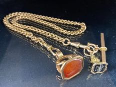 9ct Rose Gold curb link heavy chain with hallmarked 9ct Gold Albert and attached a rose gold fob